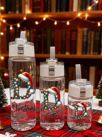 1个圣诞字母杯，防漏弹出式水瓶，轻巧耐用的塑料设计，适合派对、节日聚会，便携时尚，是生日、母亲节、毕业典礼等场合的理想礼物，也是运动补水装备和圣诞礼品。