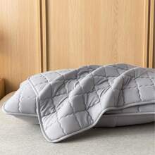 2件装防水防污防油绗缝无拉链枕套，不起球，信封式枕套，无拉链，柔软透气，防水，无异味，无噪音 - 曲線格-淺灰 - 查看 12