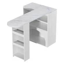 Extendable And Rotating Bar Table 120(+80)X40x100 Cm, White Design With Marble Top, Integrated Pet Area, No Accessories Included - White - View 9