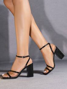 Sandalias de mujer con punta cuadrada en negro, tacones altos y stilettos sexys, bombas de moda de fiesta minimalistas y cómodas, que alargan las piernas - Negro - Ver 5