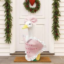 Valentine Porch Goose Outfit Cute Frill Trim Heart Costume With Head Bow For Lawn Goose Statue, Patio Decoration