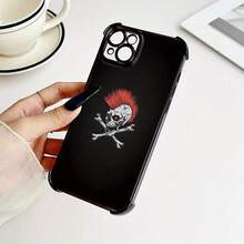 Funda de Teléfono de Vidrio Templado con Diseño de Calavera y Huesos Cruzados Estilo Punk, Compatible con for  17/17 Air / 17 Pro / para for  16, 16 Pro, 16 Plus, 16 Pro Max, 15, 15 Pro, 15 Max, 14, 14 Pro, 14 Plus, 14 Max Pro Mini, 13, 13 Pro Max Mini, 12, 11X. Diseño Innovador, Estilo Minimalista, Adecuada para Parejas de Negocios, Moderna y Genial, Funda Protectora de Moda, un Regalo Lindo, Cubierta de Teléfono, Fundas de Teléfono, Estética de Teléfono, Cubierta - Negro - Ver 4