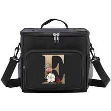 Insulated Lunch Box Bag Shoulder Canvas Bags Thermal Lunch Box Initial Name A To Z Gold Letter Flower Printing Large Capacity Tote Bag For Women's Portable Work Food Storage Handbags Cooler Box For Office School Picnic Camping Travel Lunch Bag Woman For Women Ladies School Supplies Stuff Accessories - màu đen - Xem 6