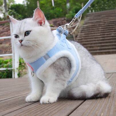 Arnés y correa de peluche suave para gatos y perros, adecuado para paseos al aire libre, collar para Chihuahua