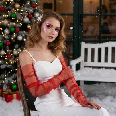 1 par de guantes rojos de novia para Navidad, mangas de disfraz y cosplay, accesorio fotográfico esencial