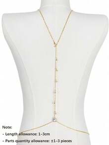 1pc Teardrop Crystal Backless Chain, Fashion Versatile Elegant Sexy Vacation Style Party & Daily Wear, Holiday Gift (Handmade, 1-3cm Tolerance) - Gold - View 3