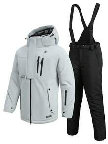 2 件套男友风格男士运动户外运动服，专业运动休闲男友风格男士服装，男友风格男士滑雪服、夹克和裤子套装，HX505-1 滑雪服 - 淺灰色 - 查看 10