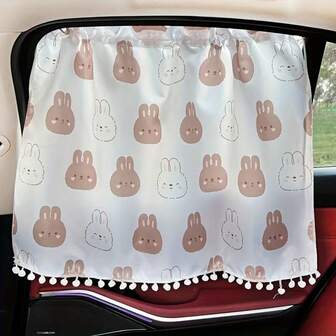 Car Curtains For Sun Protection, Featuring A Cartoon Design, Ideal For Summer Cooling, With Adjustable Retractable Cords And Suction Cups.