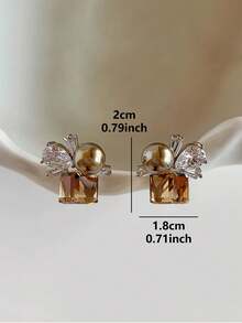 1 Pair Elegant French Style High-End Sophisticated Pearl & Crystal Stud Earrings, Suitable For Women's Daily, Commute, Date, Party, Holiday Wear