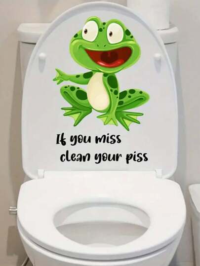 1 قطعة ملصق ديكور غطاء المرحاض من البي في سي بشكل كرتوني، ديكور حمام مرسوم بضفدع أخضر مضحك، ملصق جداري قابل للإزالة وذاتي اللصق، مناسب للحمام والمدخل والغرفة المعيشية والنوم والمكتب والسكن الجامعي، سهل التطبيق، ديكور جداري ممتع، ديكور المنزل