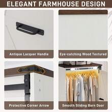 Farmhouse 2 Doors Armoire Wardrobe Closet W/Folding Sliding Barn Door And Lights, LED Armoire Closet W/Drawers For Bedroom, Freestanding Wooden Wardrobe Storage Closets W/Hanging Rod - 白色 - 查看 7