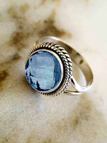 1 件精美椭圆形宝石戒指简约风格银色金属女戒指情人节结婚周年礼物