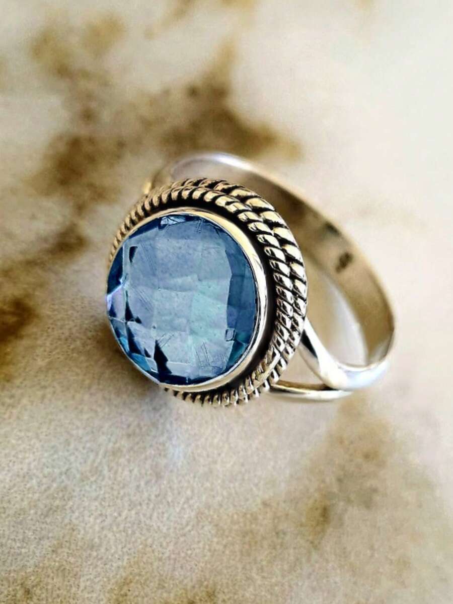 1 件精美椭圆形宝石戒指简约风格银色金属女戒指情人节结婚周年礼物