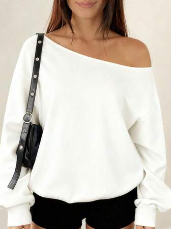 Clean Fit,Women's Loose Fit&Long Length Asymmetrical Neck Pullover Sweatshirt For Fall/Autumn&Winter&Spring,Fall Autumn Clothes For Women,Winter Clothes For Women,Christmas Costumes,Christmas Clothes For Women,Going Out Tops For Women,Chic,Sweatshirt For Women,Christmas Outfits