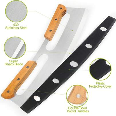 1pc Stainless Steel Pizza Cutter Rocker With Wooden Handle - Sharp, Durable Pizza Slicer With Protective Cover, Ideal Kitchen Tool For Home Chefs And Professionals, Pizza Accessory