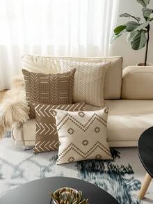 4 vỏ gối nghệ thuật tối giản cổ điển màu nâu - Vỏ gối vải lanh pha trộn, thêm nét nghệ thuật cho phòng khách, phòng ngủ và văn phòng - Trang trí nhà hiện đại, có khóa kéo, in một mặt, có thể giặt bằng máy (không có ruột gối) - màu nâu - Xem 1