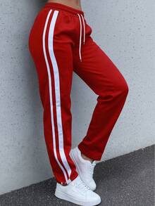 Women's  Straight Leg Lowrise Sweat Pants Drawstring Elastic Joggers Pantswith Pockets - 紅色 - 查看 4