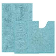Aqua Blue Bathroom Rugs Sets 3 Piece Non Slip Extra Absorbent Plush Chenille Soft Washable Bath Mats For Home Bathroom Floor Use Ideal For Wet Surfaces And High Traffic Areas Comfortable And Quick Drying - 15x28長方形x2U形x1 - 查看 1