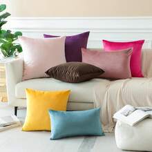 Taie d'oreiller en velours massif de luxe, tissu doux, design de couleur unie, convient pour le canapé, le salon, la chambre, le sol, le banc, la voiture, le bureau, le café et autres espaces de loisirs, sans insert d'oreiller, sans peluche ni boulochage, convient à toutes les saisons, peut également être offert en cadeau. - Tabac - Voir 6