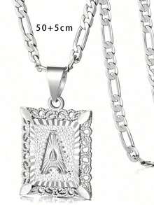 首字母吊坠项链简约不锈钢链式吊坠字母方形项链男士珠宝