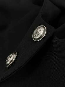 女士优雅黑色V领珍珠装饰上衣 - 休闲涤纶无袖外套，适合所有季节夏季穿着 - 黑色 - 查看 6