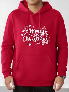 Sudadera con capucha, cordón y bolsillo con estampado gráfico navideño para hombre - Albaricoque - Ver 2