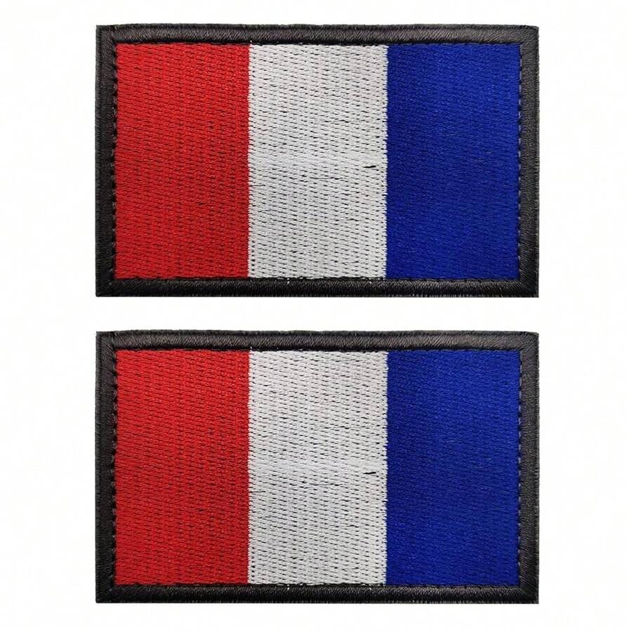 2 PIEZAS Parches con bandera francesa bordados, parche táctico militar de moral, aplicación con cierre de gancho y bucle (borde gris) - Borde gris francés - Ver 1