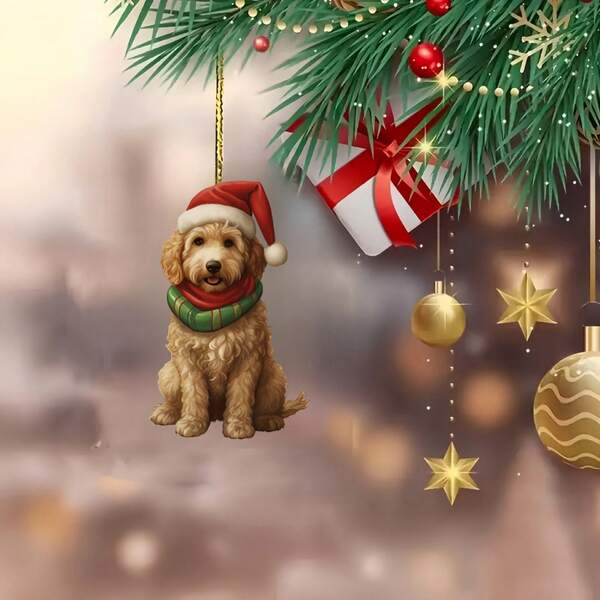 Festlicher Weihnachts-Pudel 2D Acryl Ornament, perfekt für die Heimdekoration