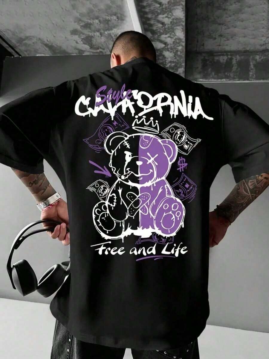 Men's Adult/Children's Casual Streetwear Premium Cotton Fashion Bear California Style Dollar Money - 黑色 - 查看 1