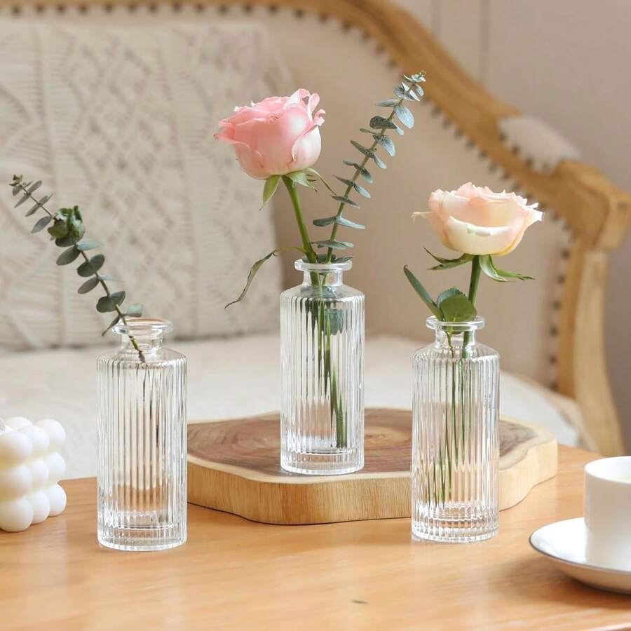 Set Of 2 Decorative Glass Vases, Small Flower Vase, Solitaire Diffuser - 無色 - 查看 1