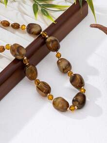 Asymmetrical Beaded Coffee Brown Necklace, Minimalist Elegant Choker Necklace, Hiphop Style