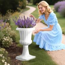 Plastic Urn Planters, 15.8 X 26.4 Inch, 2 Pack White Classic Flower Pots Front Porch Planters, Indoor & Outdoor Vase For Wedding, Party, Event, Home, Stage, Garden, Balcony, Patio Decoration - trắng - Xem 9