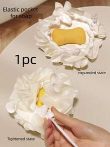 1个二合一双面沐浴海绵，带挂绳，花形沐浴刷，白色/随机颜色，带弹性抽绳口袋的肥皂泡网袋，男女通用，柔软不刺激皮肤，适用于沐浴、身体去角质和背部按摩。 - 多色 - 查看 12