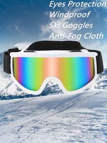 1pc Extra Large Ski Goggles With White/Black/Silver Coated Reflective Polycarbonate Anti-Explosion Lenses, 4 Ventilation Holes, Outdoor Sandproof Eye Mask, Windproof Face Mask, Adjustable Strap, Suitable For Skiing, Motorcycling, Comes With Anti-Fog Cloth - 白色 - 查看 7