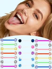 16pcs Luminous Ball & Faux Pearls Tongue Nail Rings And Nipple Rings Set Body Piercing Jewelry Set For Women Men, Accessory For Wonderful Gifts