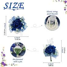 Wrist Corsage And Boutonniere Set, Artificial Royal Blue Rose Prom Flowers, Bridal Wrist Corsage For Wedding, Groom Boutonniere For Prom Party Homecoming - Màu xanh lam - Xem 6