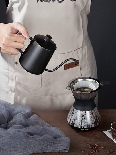 1 pieza Tetera de cuello de cisne de acero inoxidable con tapa, cafetera de goteo manual, cafetera para el hogar, jarra para verter café, apta para preparar café, té, verter líquidos, regar plantas, rellenar lámparas de aceite, calentar en la estufa, 350ml