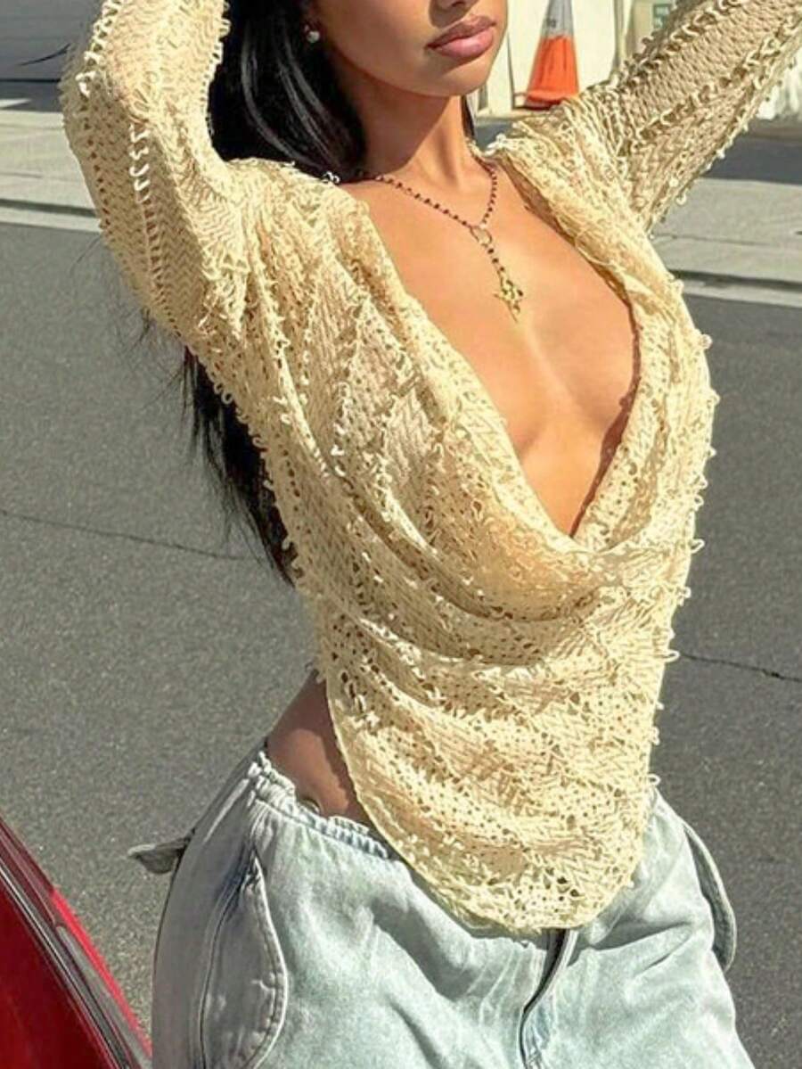 1 Stück Damen Einfarbig Modisch Elegant Kragen Langarm Top