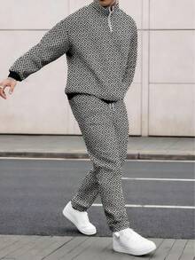 Men's Casual Versatile Half-Zip Pullover Pullover Sweatshirt And Pants Set