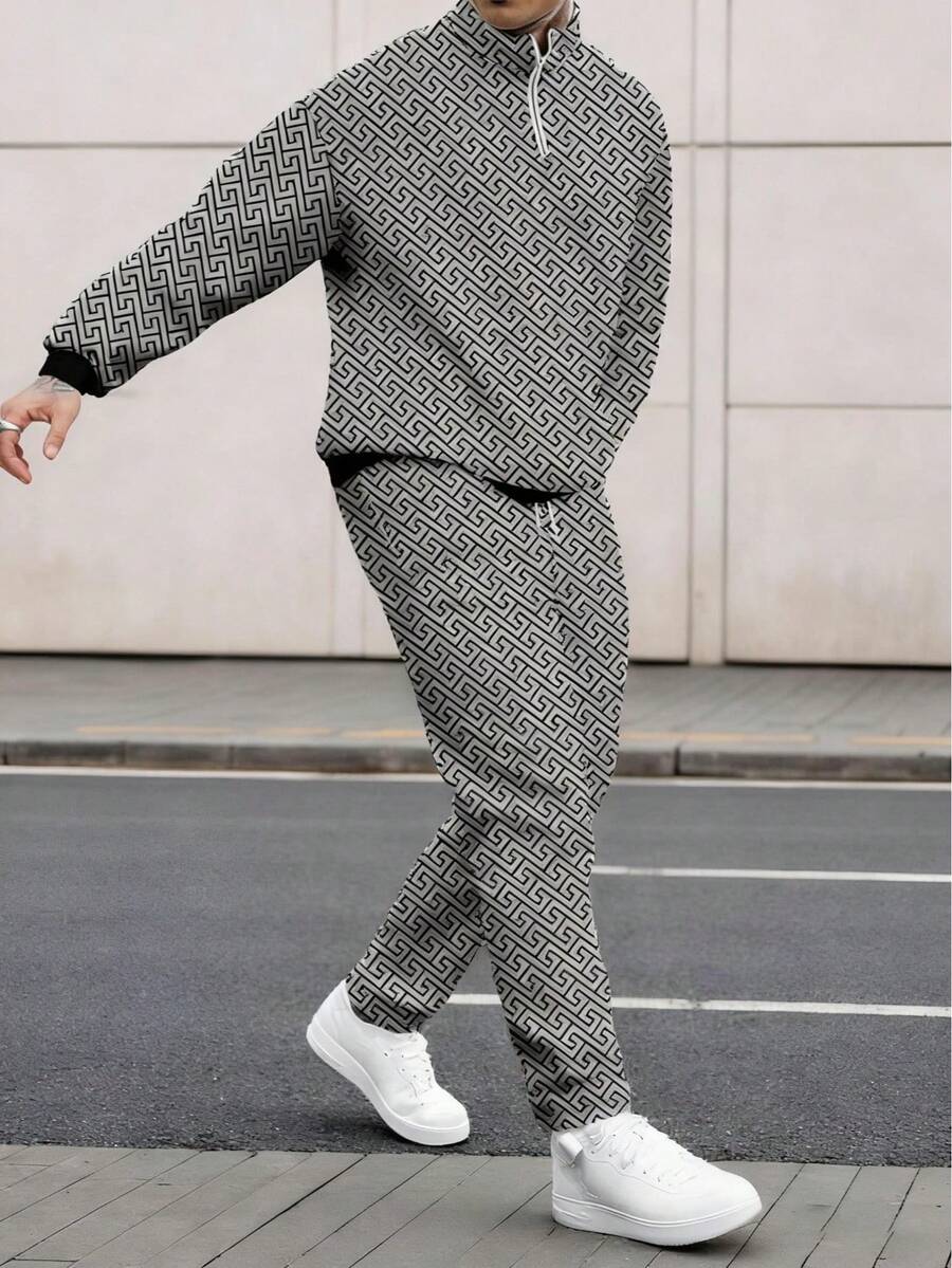 Men's Casual Versatile Half-Zip Pullover Pullover Sweatshirt And Pants Set