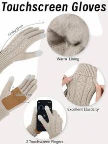 URATOT Women Winter Beanie Hat Scarf Gloves Ear Warmer 4 In 1 Set Beanie Pompom Hat Touchscreen Gloves Long Scarf Ear Warmer - 麥片 - 查看 4