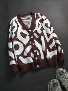 Men's Casual Loose Retro Street Style Colorblock Soft Fuzzy V-Neck Button-Up Cardigan Sweater, Autumn/Winter