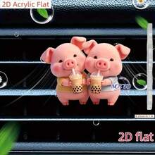 Kẹp trang trí lỗ thông gió ô tô hình chú heo hồng dễ thương 2D phẳng, "Không mùi", kèm hai miếng bọt biển không mùi, nước hoa ô tô, không mùi, đồ trang trí hoạt hình sang trọng bằng acrylic phẳng 2D, phụ kiện nội thất ô tô thời trang - Một cỡ - Xem 11