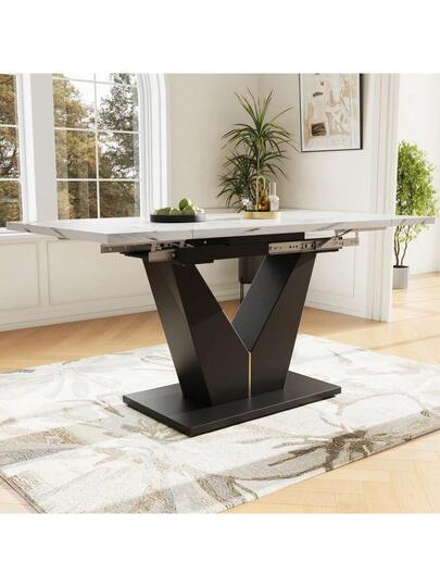 Telescopic Dining Tafel (99 159*75cm), Extendable Table, Space Saving Kitchen Large Work Surface, Flexible Home Office Living Room, Wit Shaped view 4