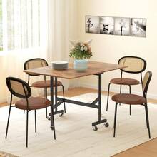 HOMCOM Folding Dining Table, Suitable For Up To 6 People, With 6 Wheels And Brakes, For Small Spaces, Brown