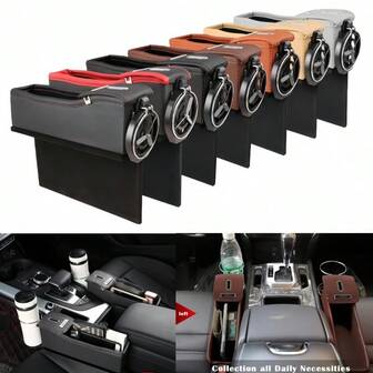 Car PU Leather Seat Gap Catcher, Gap Box, Cup Holder, Cup Storage Beverage Holder, Multifunctional Pocket, Coin Card Storage Box, Car Accessories A Storage Box Suitable For Most Cars To Store Smartphones, Coins, Wallets, Keys, Etc