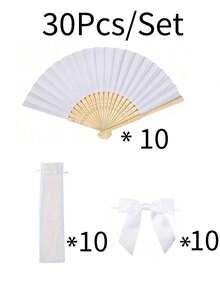 3/15/30件套优雅白色折扇，包含感谢卡和礼品袋，新娘竹扇，单身派对婚礼新娘礼物，伴娘竹扇，单身派对拍照道具，伴娘礼物和婚礼装饰，非常适合派对和活动，夏季配饰，女士折扇 - 彩色 - 查看 4
