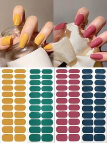 22/44/66/88片装免烤灯软胶美甲贴纸，简约纯色美甲按压式贴纸，哥特风闪粉全覆盖美甲贴纸，多种尺寸可选，黑色、白色、红色、圣诞节、万圣节、深绿色、粉色、黄色、香槟金等多种颜色。 - 彩色 - 查看 6