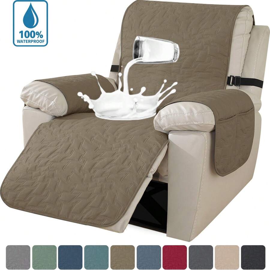 YSTYLE Single-Seater Reclining Armchair Cover, Armchair Cover With Armrests, Single-Seater Armchair Cover With Armrests, Armchair Cover With Elastic Band, Reclining Sofa Cover - Light Brown - View 1