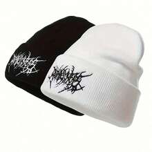 1pc/2pcs Gothic Style Men Scar Embroidery Knit Beanie, Women Fashion Street Ski Hat, Warm Versatile Windproof Loose Outdoor Cycling Oversized Cap, All Season Pom Pom Hat, New Year Warm Knit Hat, Suitable, Halloween, New Year Holiday Parties.Gothic Knit Hat Is An Excellent Holiday Friends, Family And Colleagues. - 彩色 - 查看 12